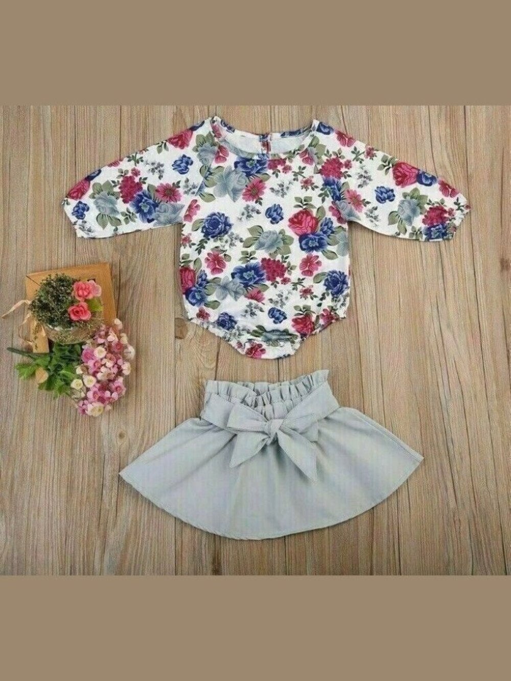 Baby Girl Boutique Bodysuit Long Sleeve Skirt Bow Boho Outfit Set 12-18M NEW